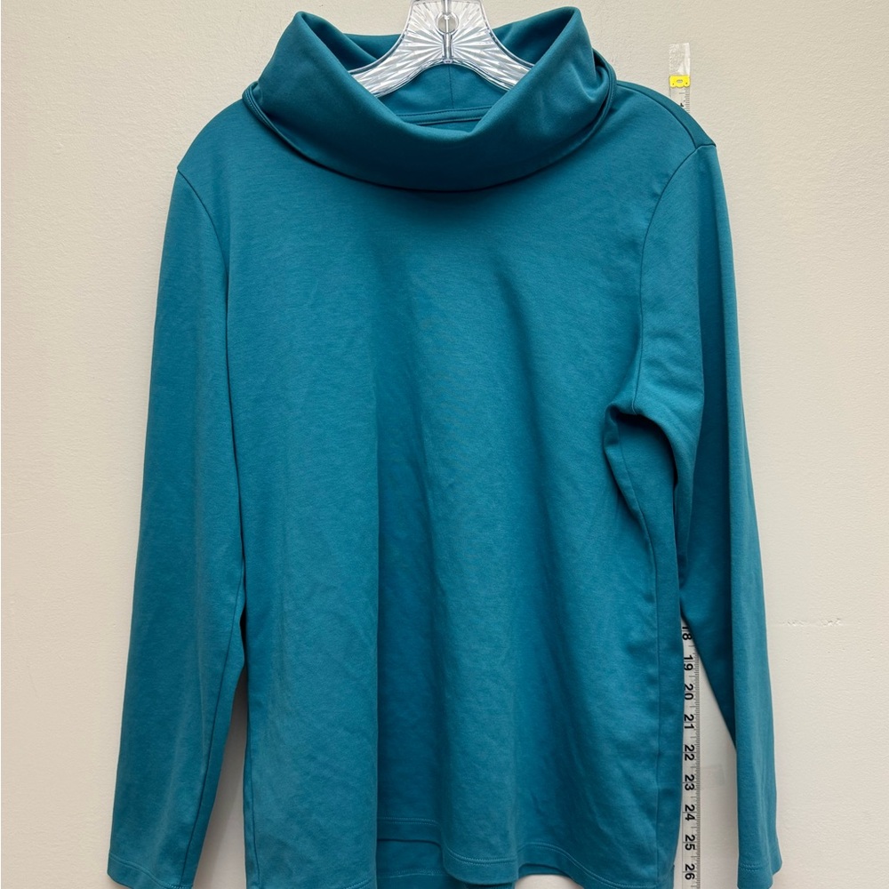 L.L.Bean Womens Large Supima Cotton Teal Cowl Neck Long Sleeve Top
